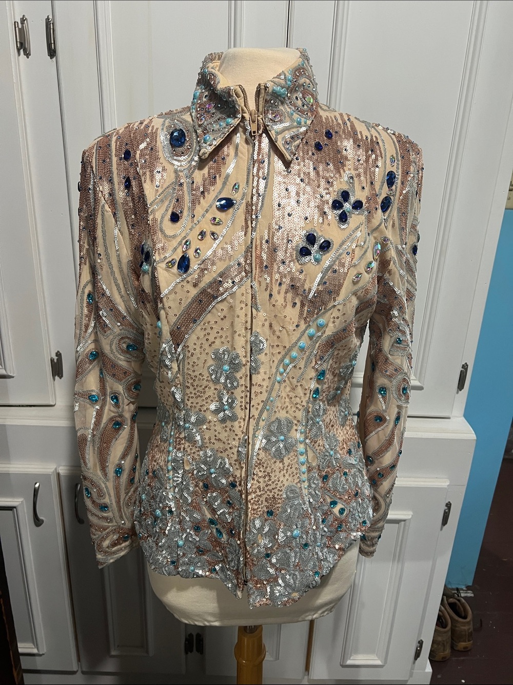 Embellished Hobby Horse Western Showmanship jacket Nude Sequin Zip-Front size XL
